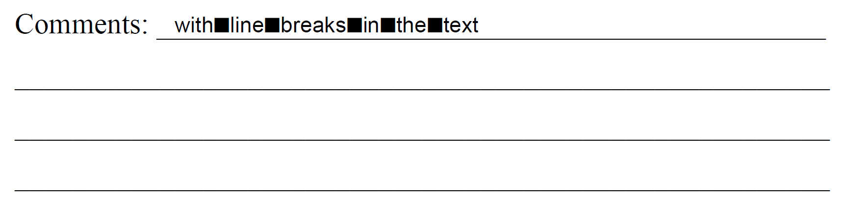 Line breaks show up as black squares
