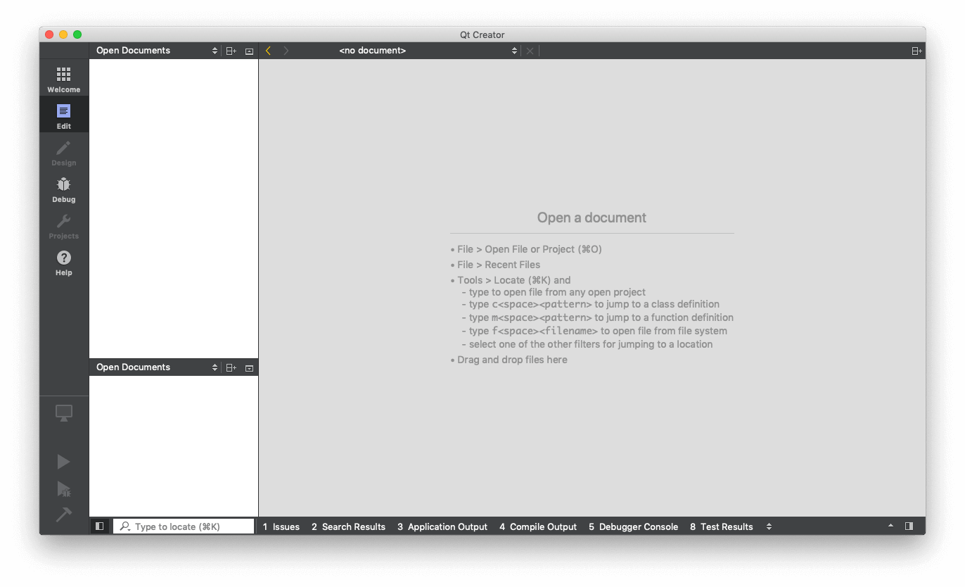 Qt Creator — Initial View