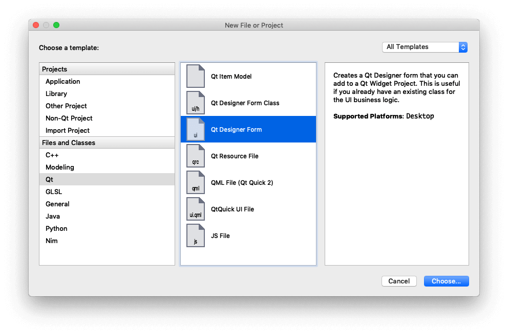 Qt Creator — Create a new Qt Designer Form