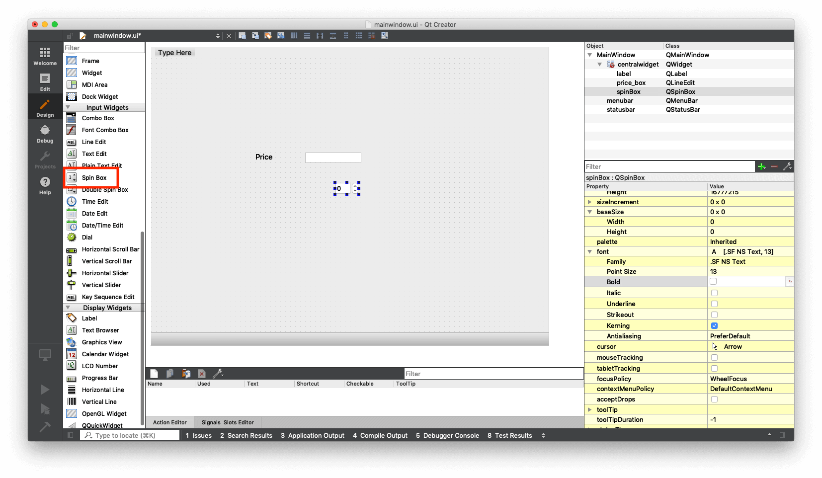 Qt Creator — The Spin Box
