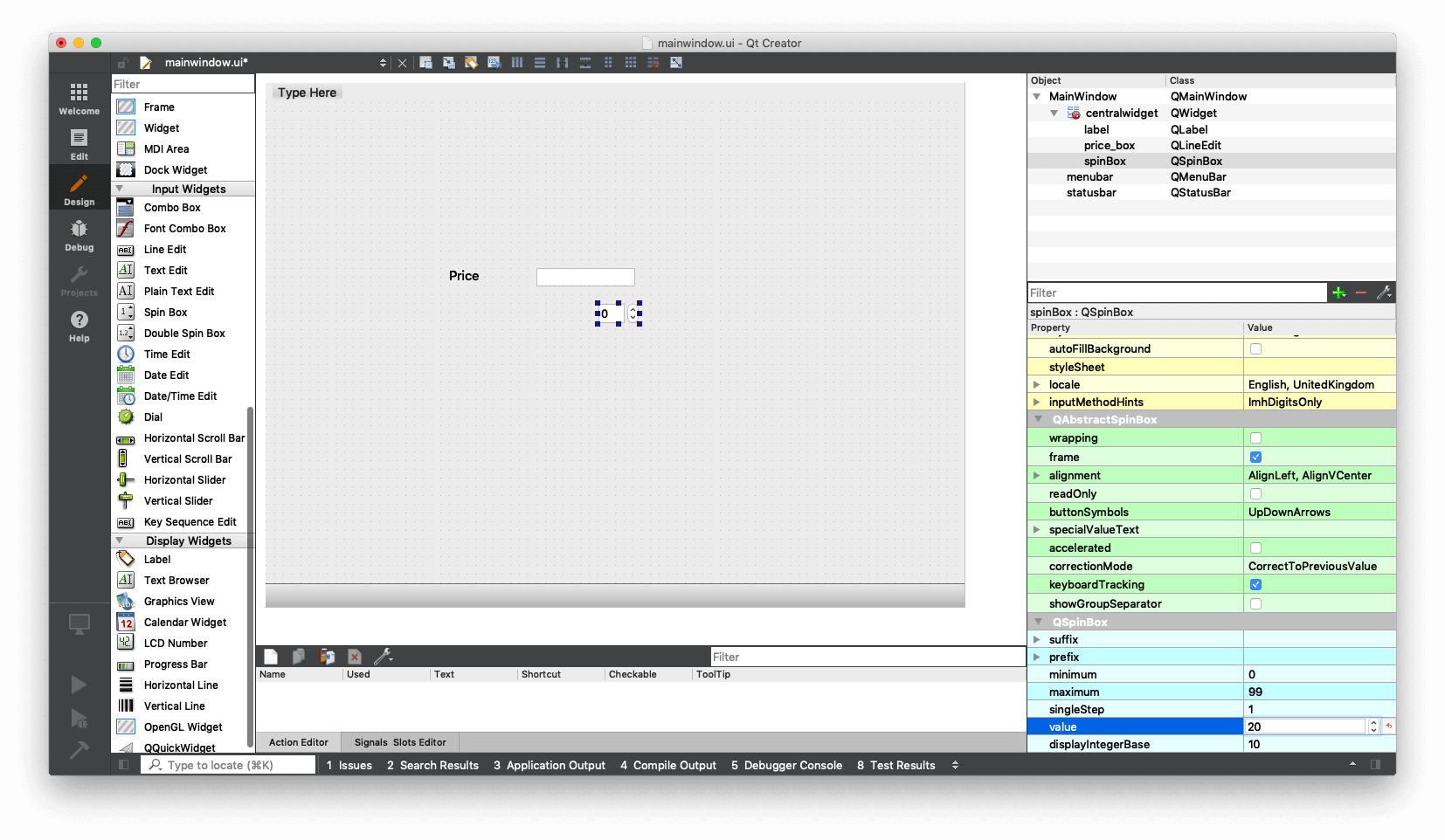 Qt Designer — Setting default value on a QSpinBox