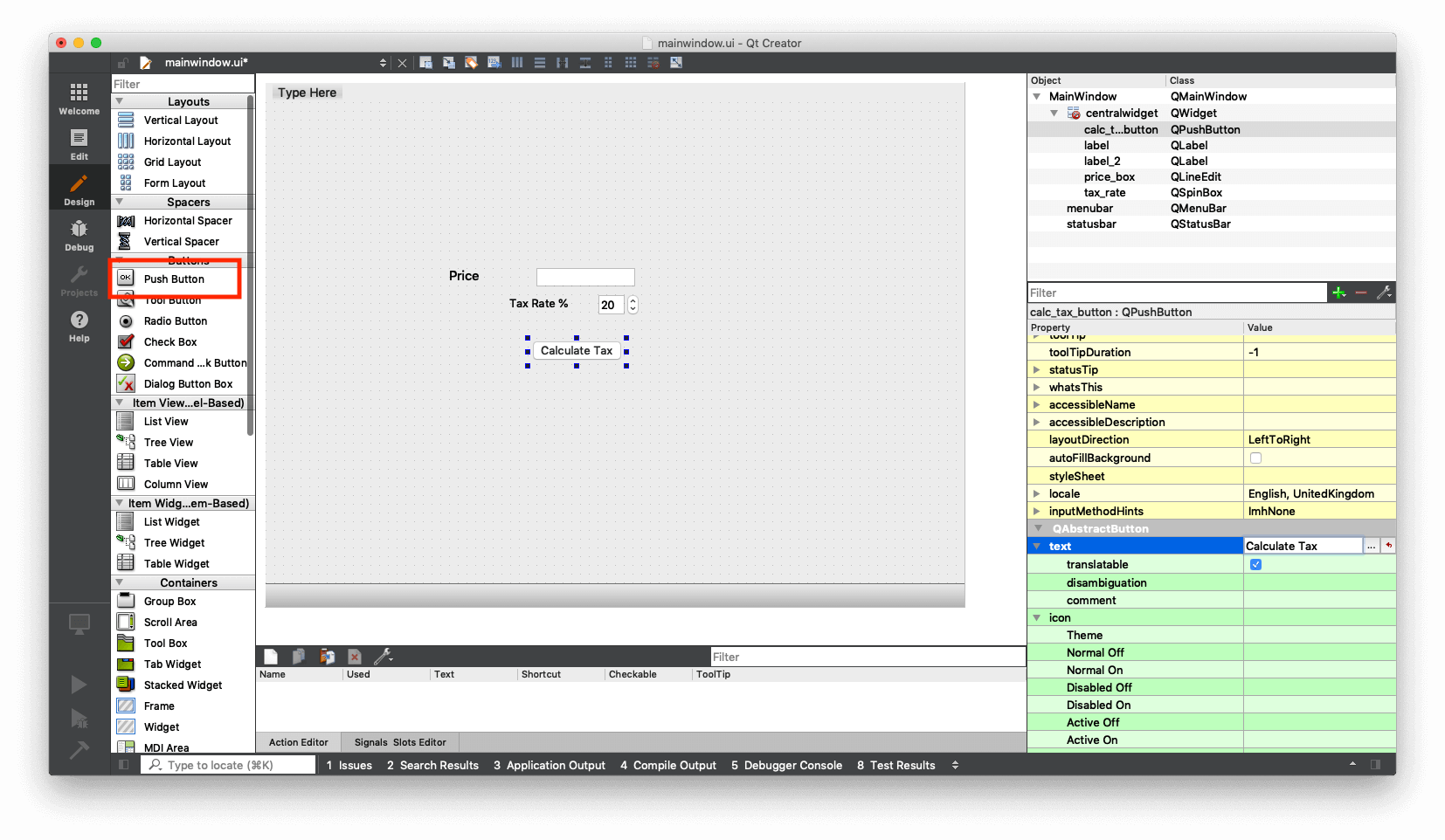 Qt Designer — Adding a QButton