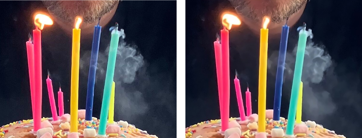 Non-local means noise reduction on smoke from birthday candles (kernel size = 5).