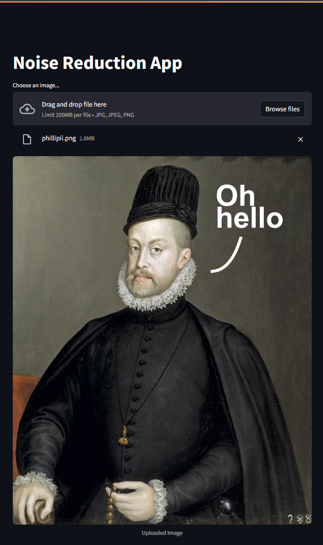 Streamlit application showing an uploaded image