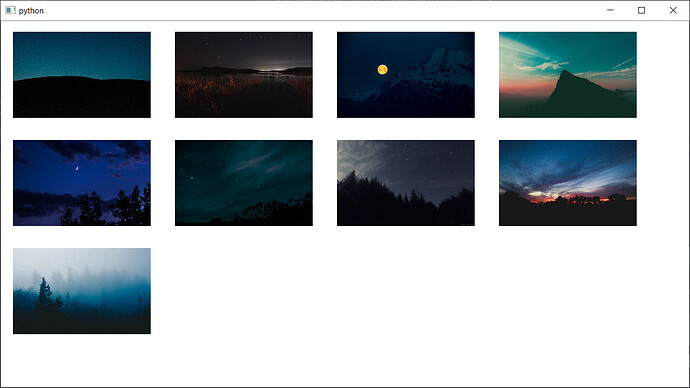 Thumbnail image browser showing JPEG files in a grid layout