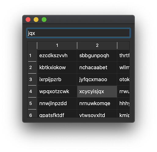 QTableWidget with search results highlighted