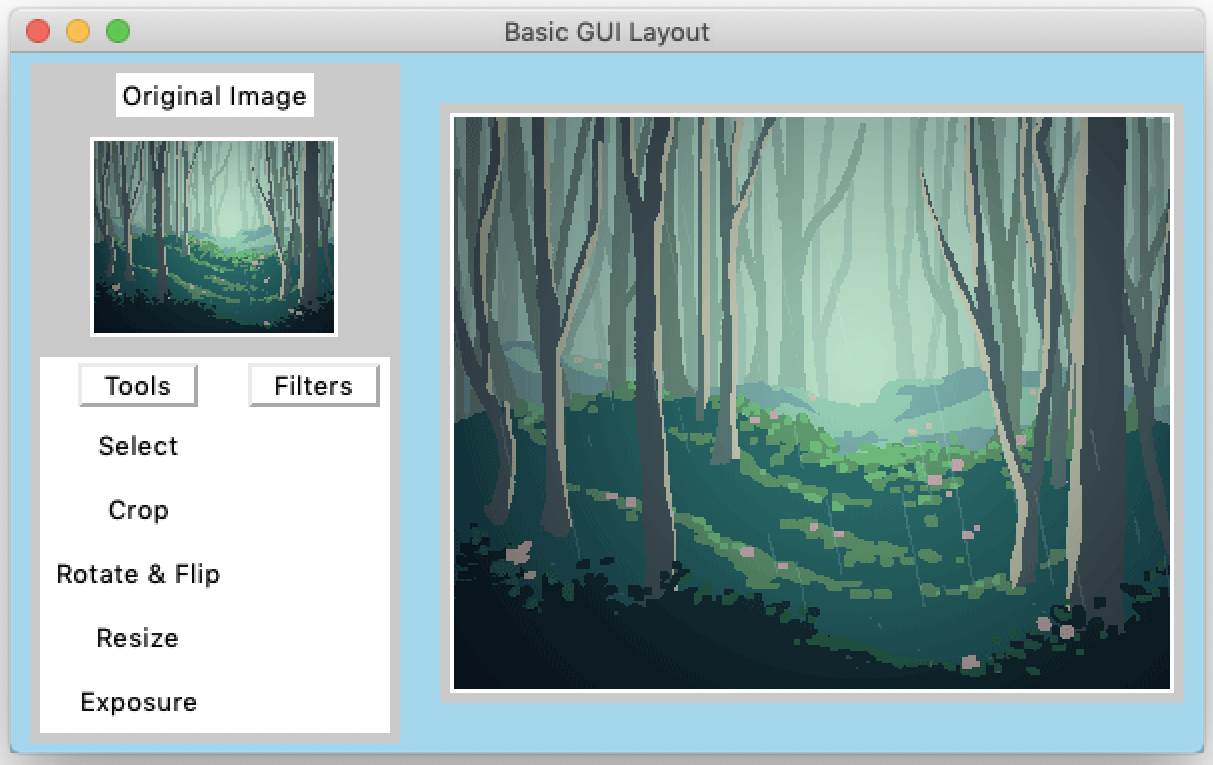 Photo editor GUI using grid, rough layout