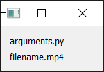 arguments window showing script name and filename