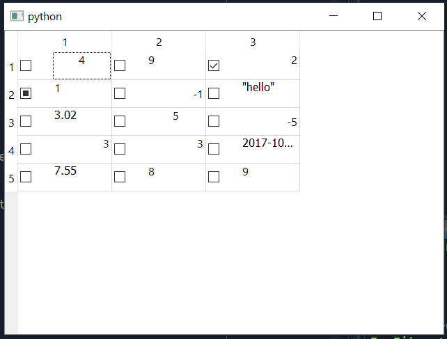 Strange table output with checkboxes and filled squares