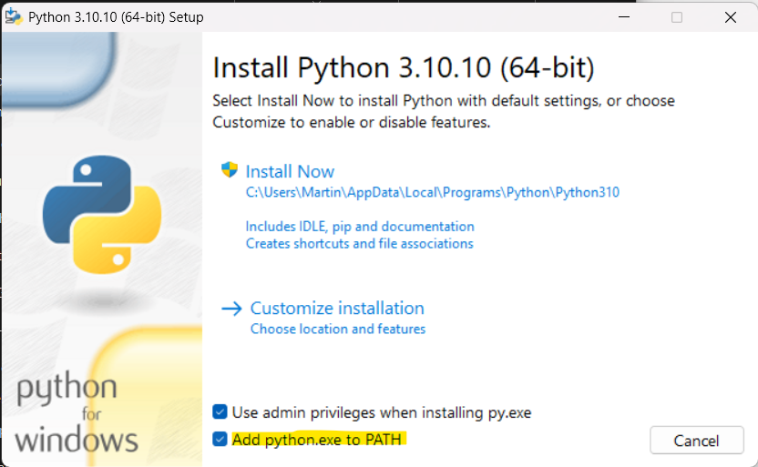 The Python for Windows installer