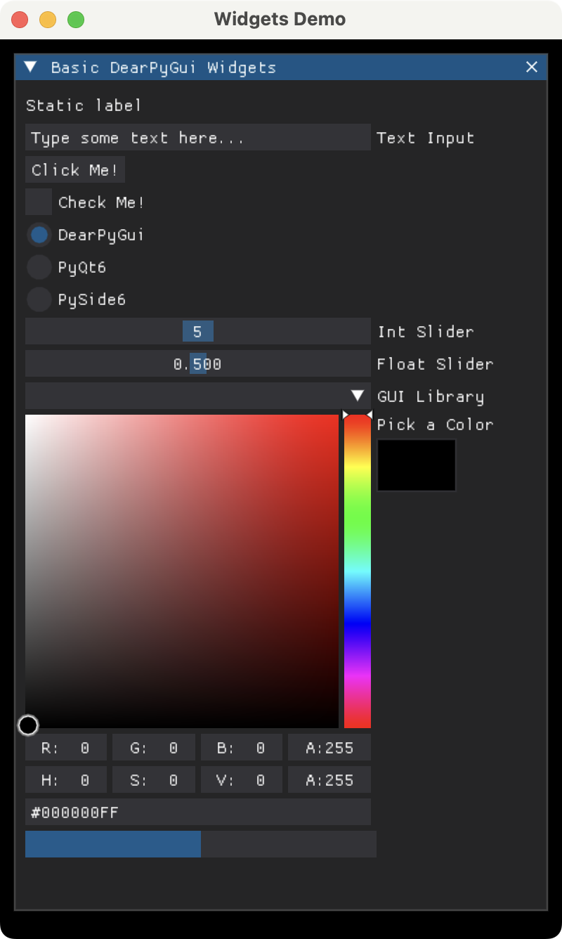 DearPyGui basic widgets
