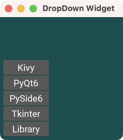 A Kivy app showing a DropDown widget