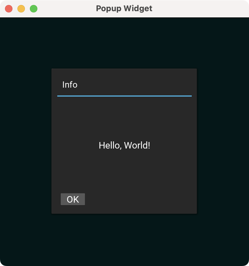 A Kivy app showing a popup dialog