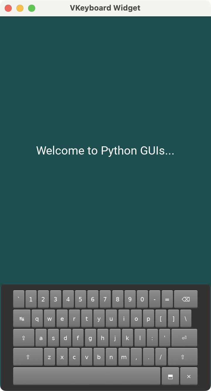 A Kivy app showing a VKeyboard Widget