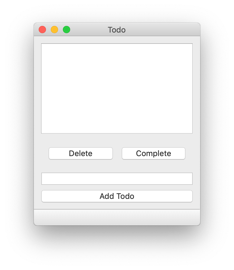 The running Todo GUI (nothing works yet)