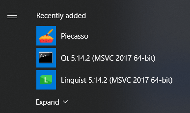 Piecasso in the Start Menu on Windows 10