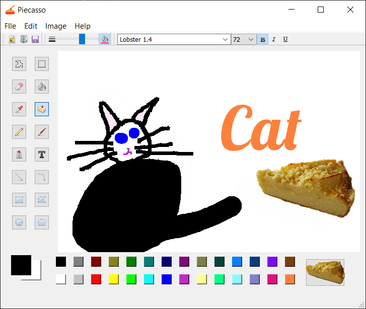 Piecasso Screenshot, with a poorly drawn cat