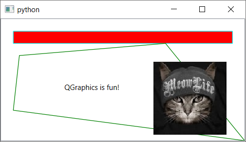QGraphicsScene with multiple items including rectangle, polygon, text and pixmap