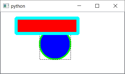A selected QGraphicsItem highlighted with a dashed line