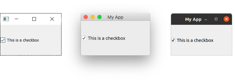 QCheckBox on Windows, Mac & Ubuntu Linux.