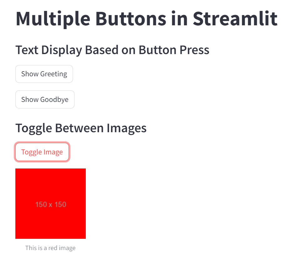 Simple Streamlit app with two buttons showing images