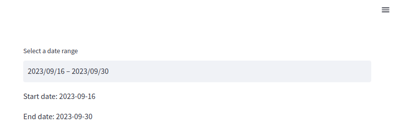 Streamlit date range input