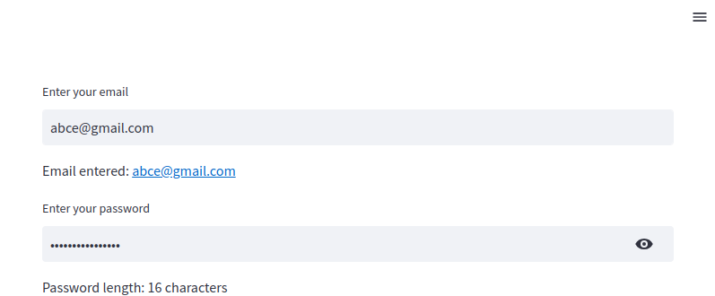 Streamlit password input widget