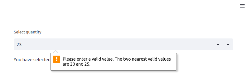 Numeric input with validation and step size