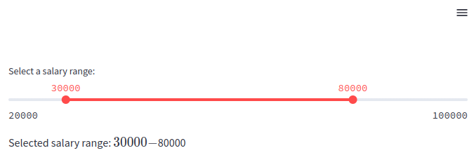 Streamlit range slider widget