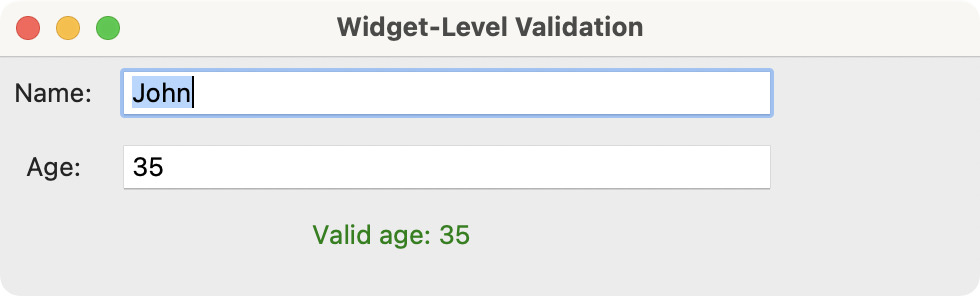 Window showing validation of a valid age