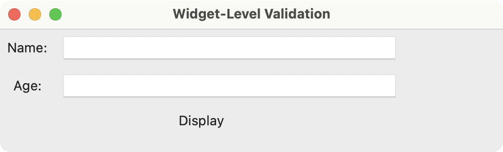Window showing two Entry boxes with a validation message