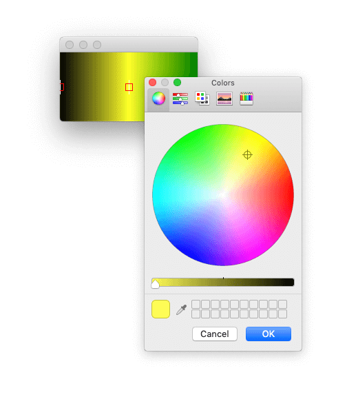 The colour picker popped-up by the Gradient widget